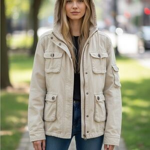 Jack BB Dakota Utility Jacket Cream White‎  Hood Zip Twilight Bella Swan Rare XL